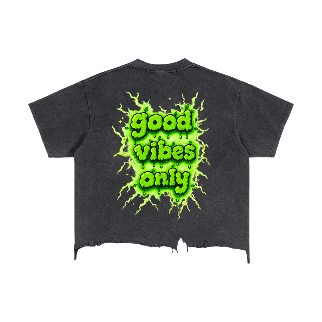 ZOOTZ Vintage Wash Boxy Distressed Hem Retro T-Shirt